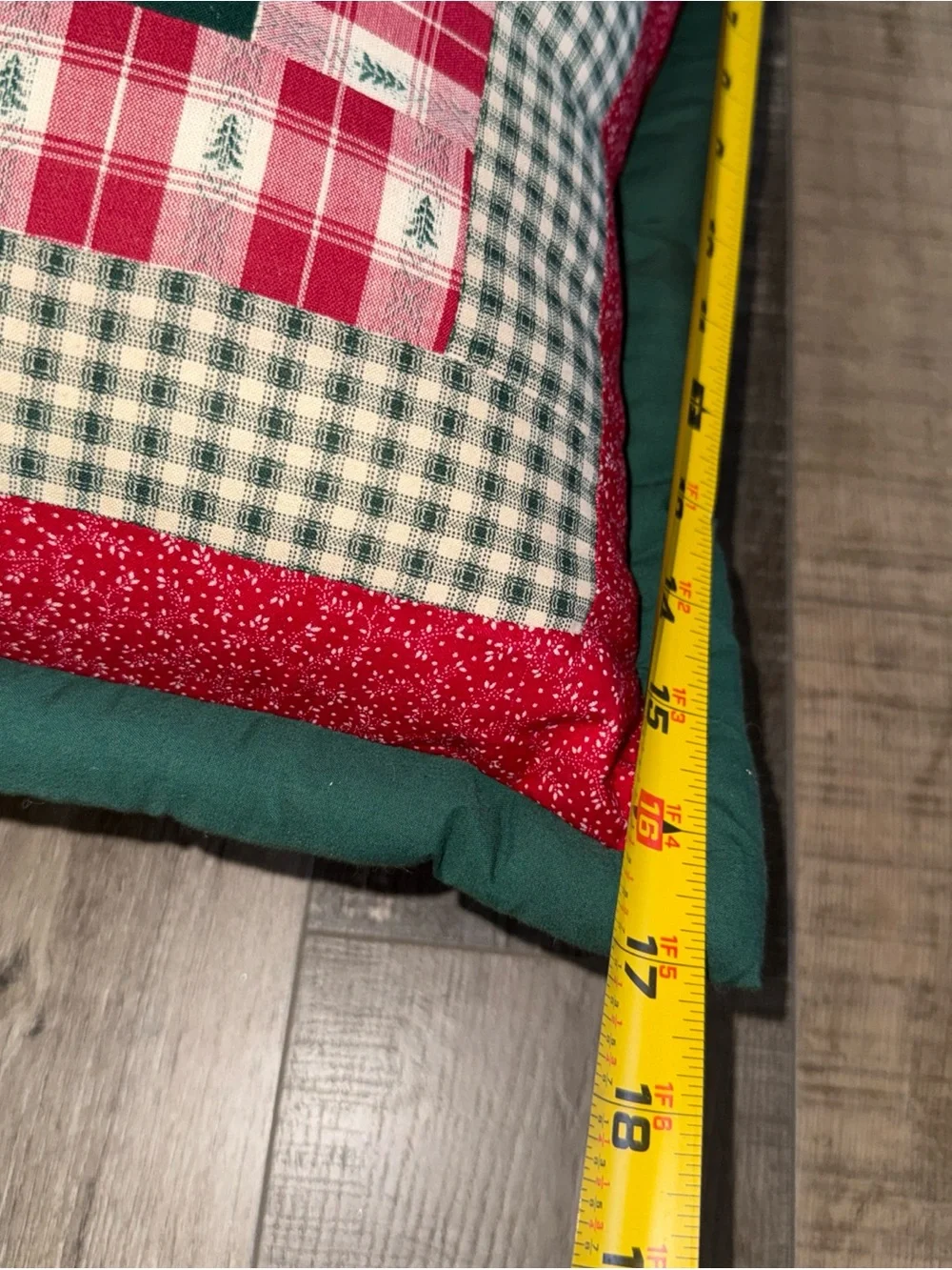 Handmade patchwork Holiday Plaid Tree Decorative Pillow - Green and Red